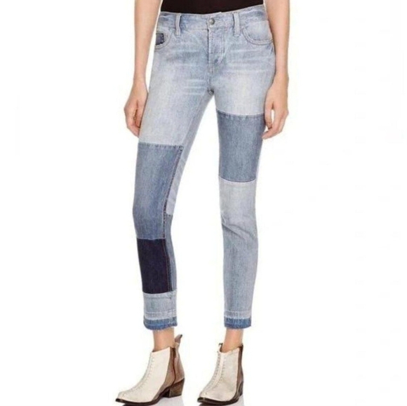 Free People Denim - FREE PEOPLE Jax Patchwork Raw Hem 4-Button Fly Skinny Jeans Size 28